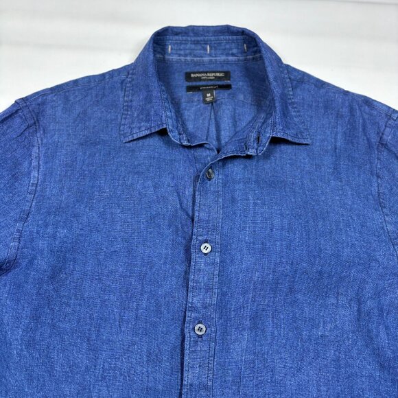 Banana Republic Standard Fit Blue 100% Linen Long Sleeve Button Shirt Mens Med - Picture 2 of 4